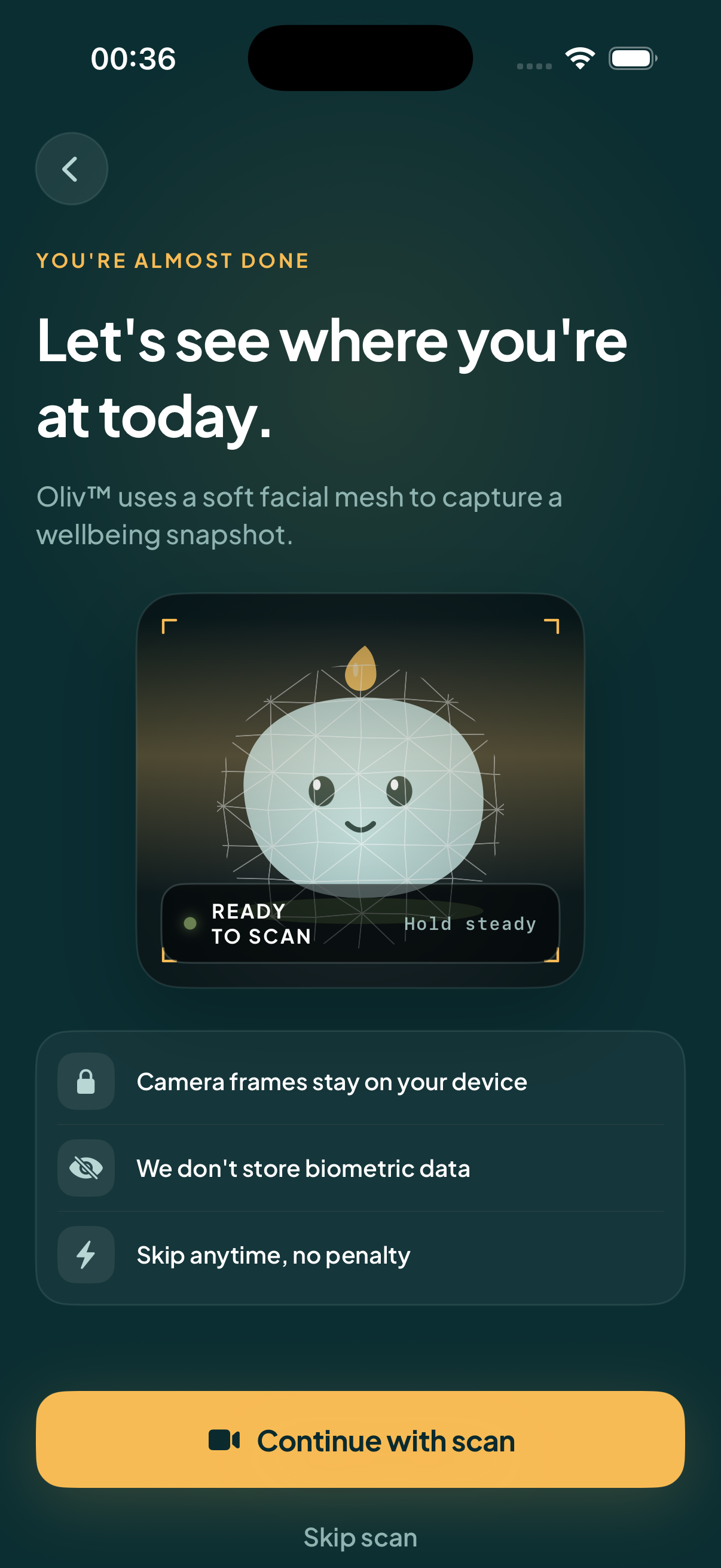An optional, observational face scan that runs on your device.
