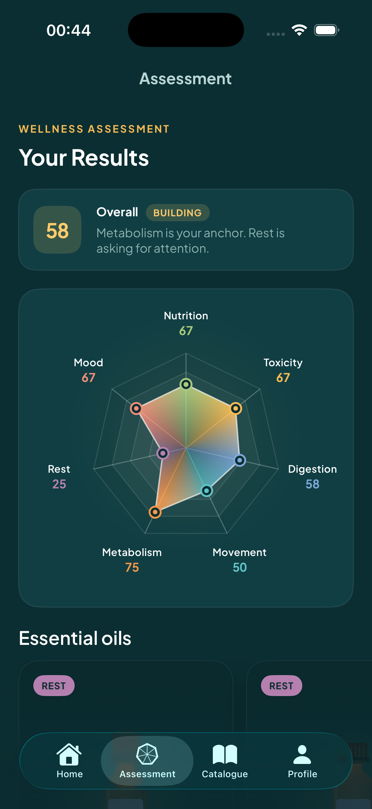 Your assessment results across all seven wellness domains.